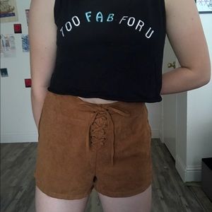 Brown Velvet shorts w/ cropped tank